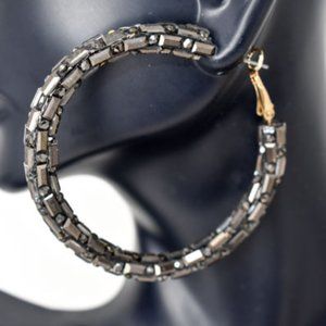2.25" Hematite Square Pave Rhinestone Hoop Earring